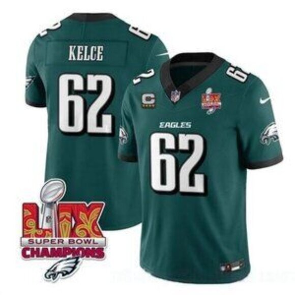 Mens Youths Kids Womens Jason Kelce Green Super Bowl LIX CH Jersey Stitched